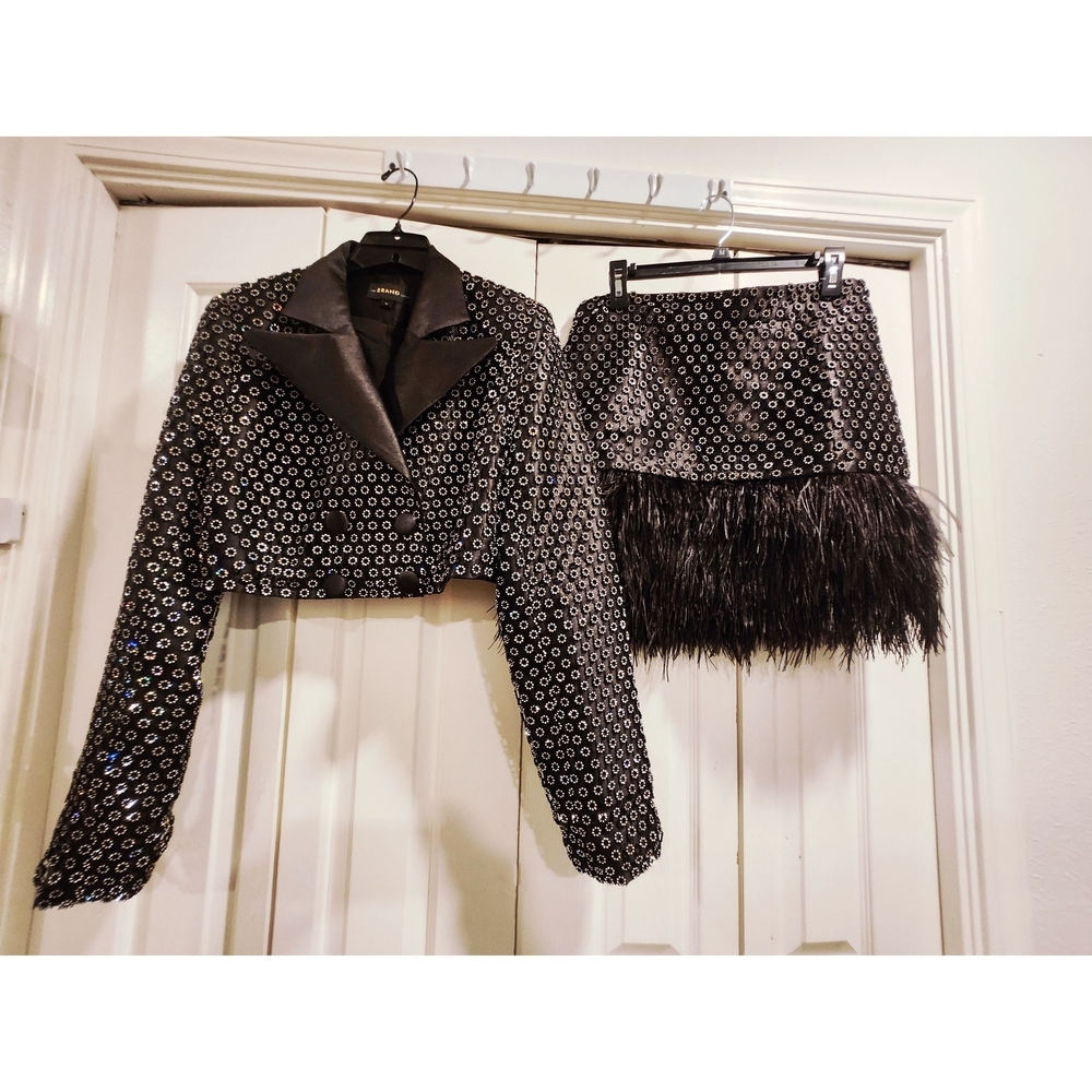 The Brand Label Sparkly and Elegant Black and Rhinestone Skirt Suit
